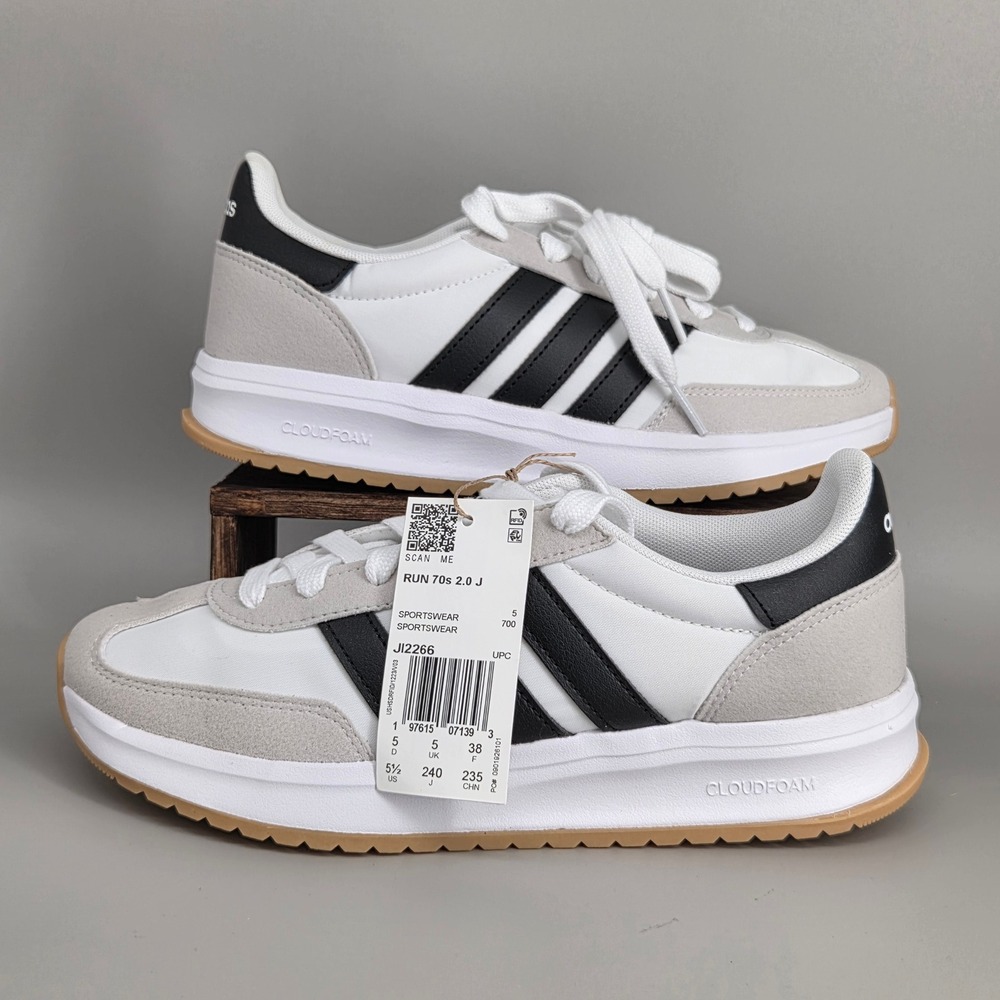 Adidas Run 70s 2.0 J Sneakers Youth 5.5 White Grey Black‎ Retro Cloudfoam JI2266